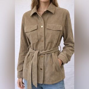 ZARA Belted Utility Overshirt Jacket M Khaki Button Down